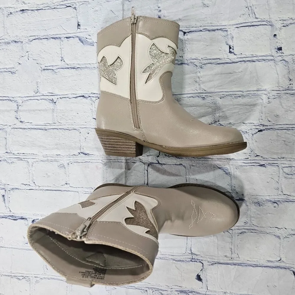Jessica Simpson GIRLS SIZE 3 Western Cowboy Boots Beige JES775FF